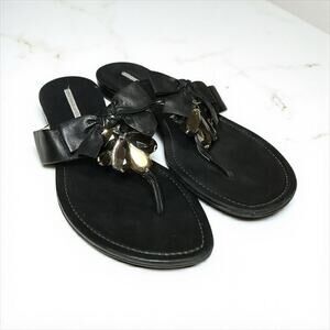 Vera Wang Lavender Black Leather Bow Jeweled Sandals Size 9 M
